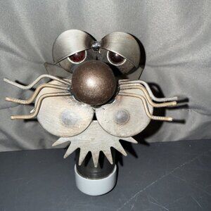 Vintage Metal Sculpture Whimsical Dog Head Two Face Steampunk Industrial Art 6”L